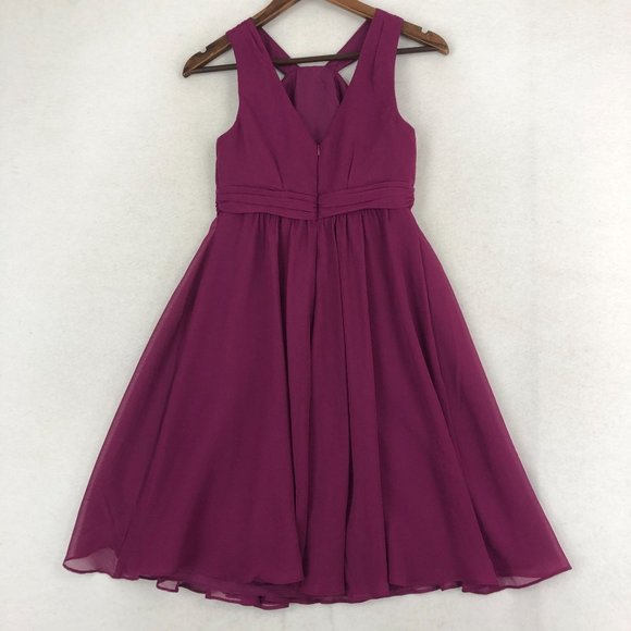 David's Bridal Women's Size 2 Purple Short Crinkle Chiffon Sleeveless Dress - Picture 11 of 11
